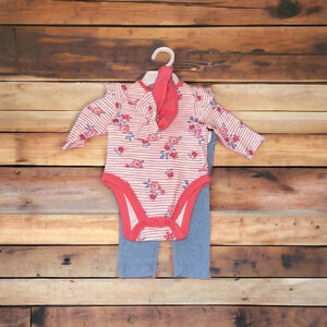 Little Me | Pink & White Floral Ruffle Long-Sleeve Bodysuit Set - 3m